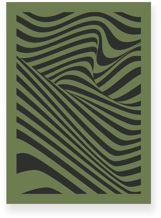 Poster 50x70 cm - Optische Illusie - Lijnen - Donkergroen - Groen - Abstract - Vintage - Muurdecoratie - Wanddecoratie