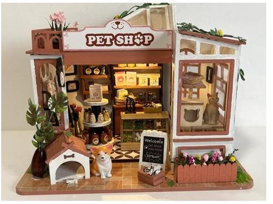 Kit Maison De Poupée Miniature Crafts&Co – Construction En Bois DIY Avec Meubles, Style Animalier Pet Club