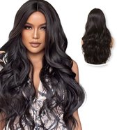 SassyGoods Donkerbruine Pruik - Sassy Goods Pruiken Dames Lang Haar - Wig - Wasbaar - Verstelbaar - Chocolade Bruin - 70 cm