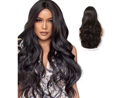SassyGoods Donkerbruine Pruik - Sassy Goods Pruiken Dames Lang Haar - Wig - Wasbaar - Verstelbaar - Chocolade Bruin - 70 cm