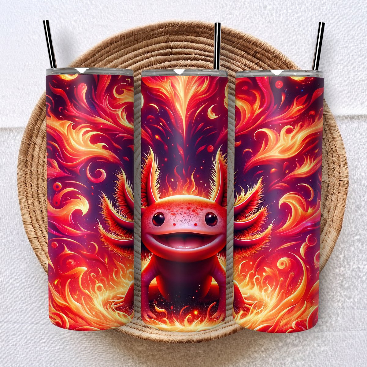 Creasowl® - Axolotl - Roestvrijstalen Tumbler - Geïsoleerde beker - Koffiebeker - Drinkfles - Thermosbeker - 600ml - Warme en koude dranken - Anti lek dop - Vaatwasser bestendig - Ijzeren rietje - schoolbeker - To go beker - Kinderen - Volwassenen