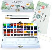 Mikkelhus Professionele Aquarelverf Set | Verfset met 50 diverse kleuren aquarelverf, papier, waterpenseel, kwast en spons | Voor volwassenen
