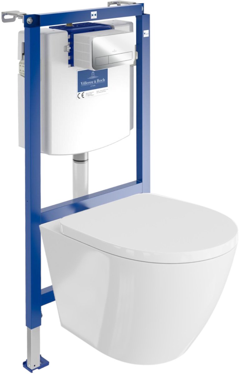 VILLEROY & BOCH VICONNECT H112 - Inbouwreservoir WC - Chromen drukplaat - Rimless wandcloset SOGO - Complete Set