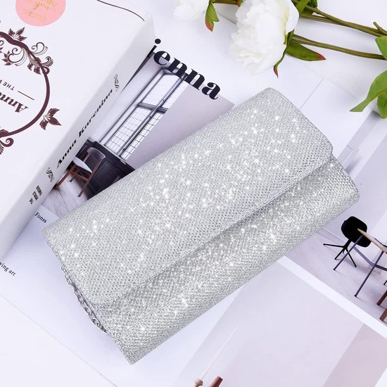 Zwarte elegante clutch – avondtas met gouden ketting voor dames | Bruiloft, bal, gala, feest, feestelijke gelegenheden - België