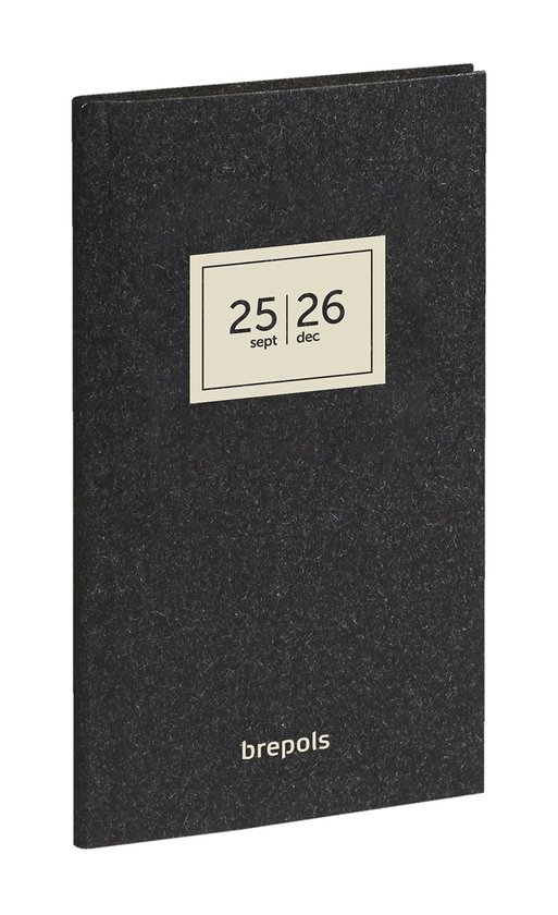 Brepols agenda 2026 - 16Maanden - Interplan - ESSENZ - Schoolagenda - 1 week op 2 pagina's - Semi-soepele omslag - Weekoverzicht - Antraciet - 9 x 16 cm - september 2025 tm december 2026