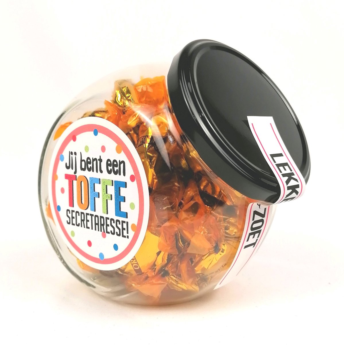Secretaressedag cadeau - cadeautje secretaresse - Snoeppot - "Jij bent een toffe secretaresse" gevuld met toffees