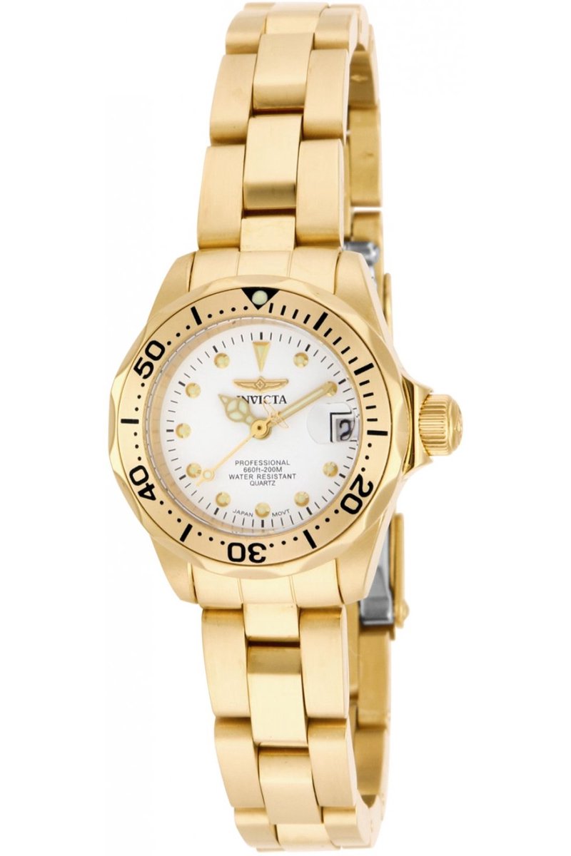 Invicta Pro Diver 17037 Dames Horloge - Waterdicht - Analoog - Quartz Uurwerk - Roestvrij Staal met witte Wijzerplaat - 25mm
