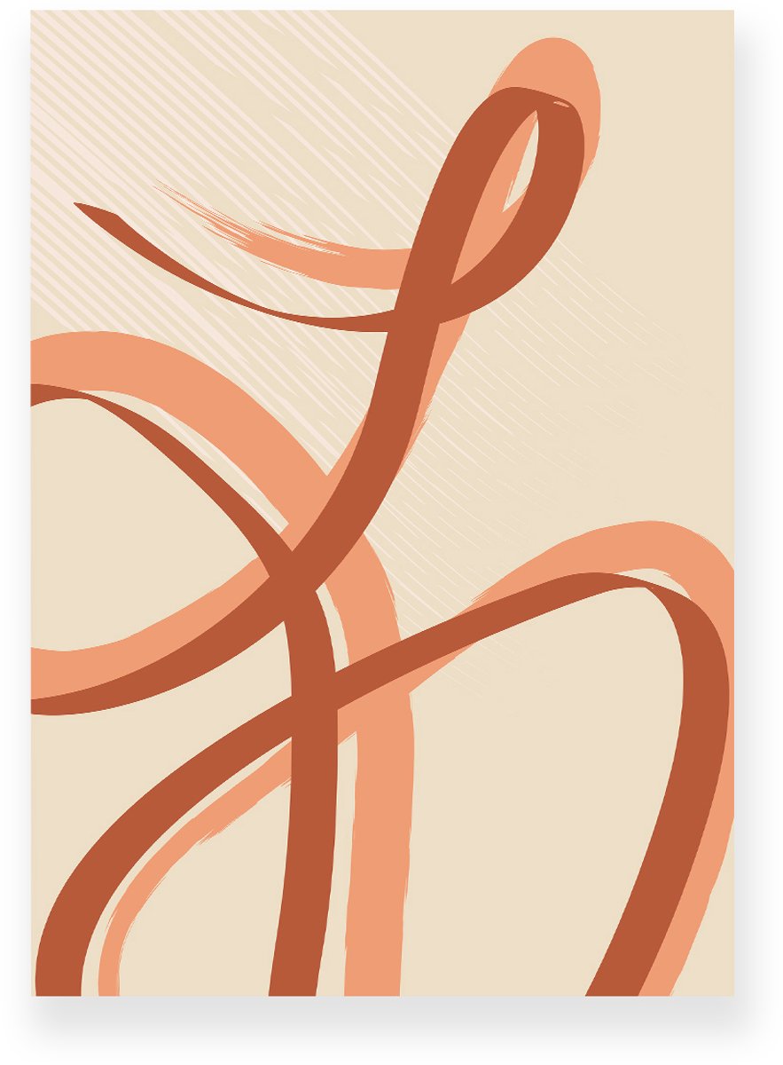 Yisual Poster 20x30 cm - Abstracte Lijnen - Krullen - Perzik - Beige - Abstract - Modern - Muurdecoratie - Wanddecoratie