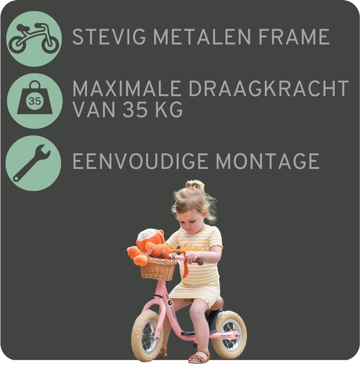Bandits & Angels Metalen Loopfiets Met Mandje Starter Retro Roze met Voetenplank vanaf 2 Jaar thumbnail 4