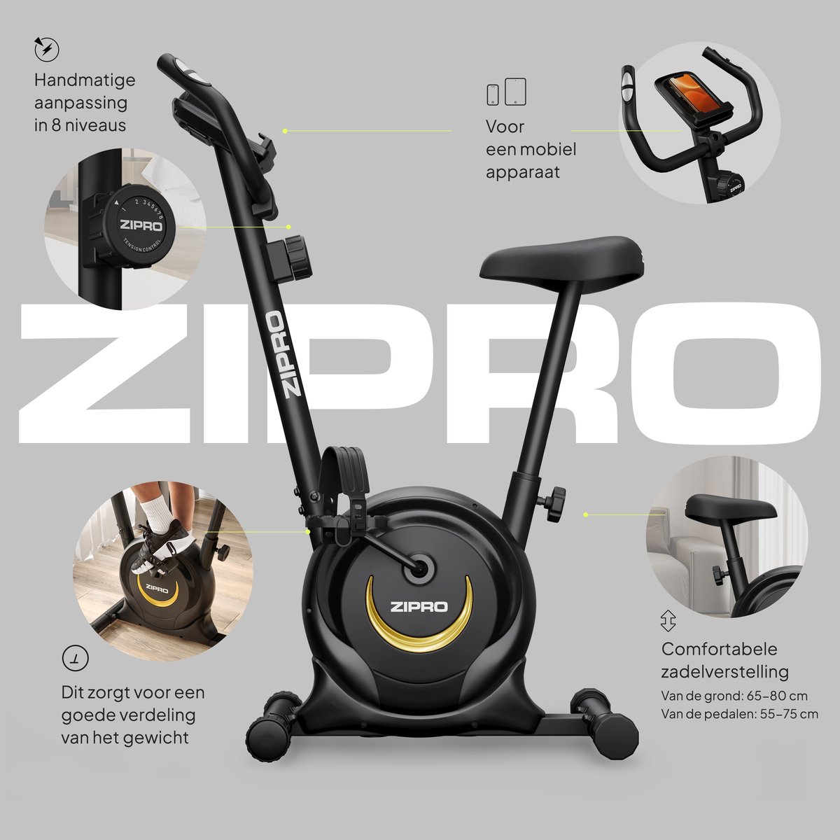 ZIPRO One S Gold Hometrainer met Magnetische Weerstand - afbeelding 2