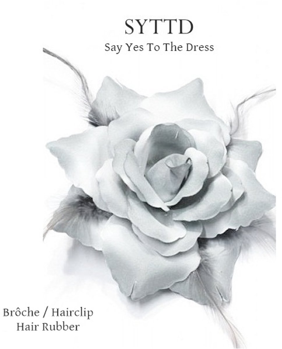 H.A.M.A. - SYTTD - Corsage met veren - grijs wit - haarduckklem, haarelastiek en brôchespeld - ca. 12/14 cm - volwassenen jeugd - vrouwen meisjes - Casual Bruiloft Gala Feest