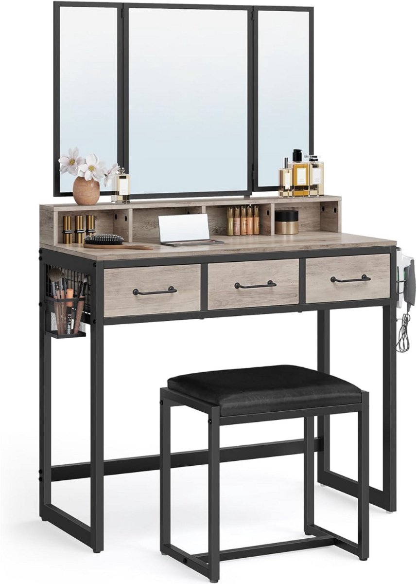 ApexArte® Make Up Tafel met Spiegel - Kaptafel - Voor Vrouwen & Meisjes - Zwart