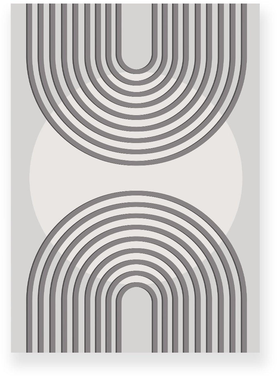 Yisual Poster 30x40 cm - Halve Bogen - Cirkel - Grijs - Taupe - Abstract - Japandi - Muurdecoratie - Wanddecoratie