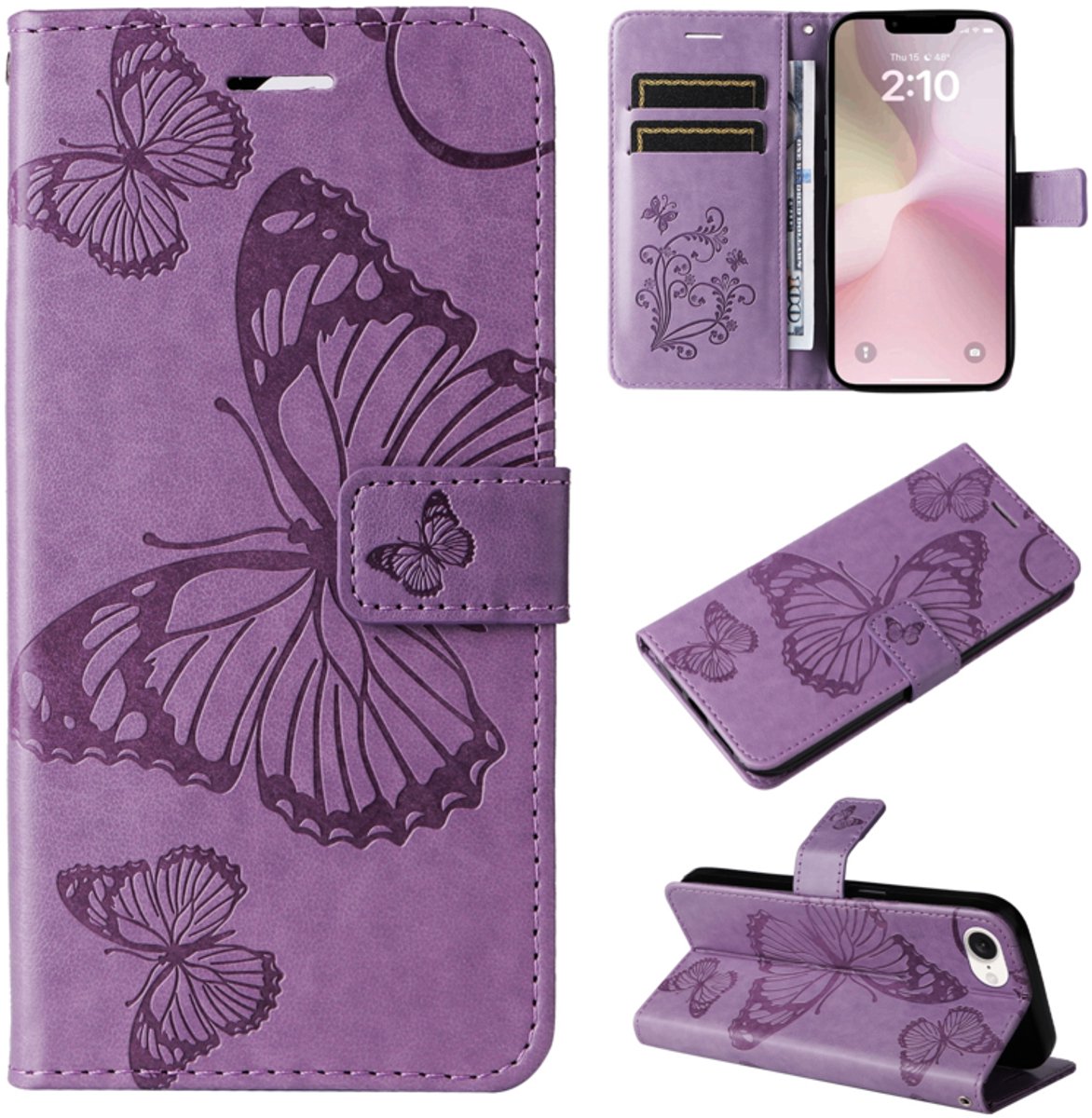 BoekCover Hoes Etui geschikt voor Apple iPhone 16e - iPhone 17ePaars - Vlinder