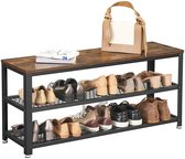 Vasagle schoenbank, schoenenrek met 2 planken, schoenenplanner, 100 x 30 x 45 cm, voor entree, hal, woonkamer, metalen frame, industrieel ontwerp, vintage bruin-zwart