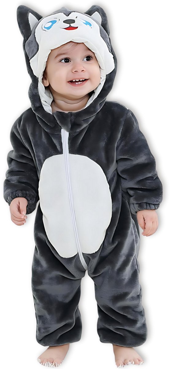 Wolf Baby Dieren romper Verkleedpak – Peuter CarnavalKostuum – Onesie Kinderen 6 maanden tot 2 jaar – Flanel – Voor Kerstmis, Sinterklaas Cadeau – Jongen & Meisjes - Jumpsuit – Pyjama of Boxpak – Kruippak – Perfect kraamCadeau – Animal