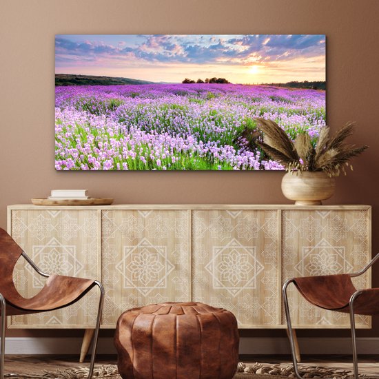 Décoration murale Métal - Aluminium Peinture Industrielle - Lavande - Fleurs - Coucher de soleil - Violet - Prairie - 120x60 cm - Dibond - Photo sur aluminium - Décoration murale industrielle - Pour le salon / chambre