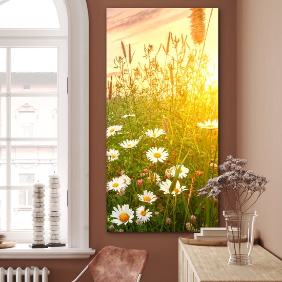 Décoration murale Métal - Peinture Aluminium Industrielle - Fleurs - Marguerite - Nature - Soleil - Horizon - 80x160 cm - Dibond - Photo sur aluminium - Décoration murale industrielle - Pour le salon / chambre