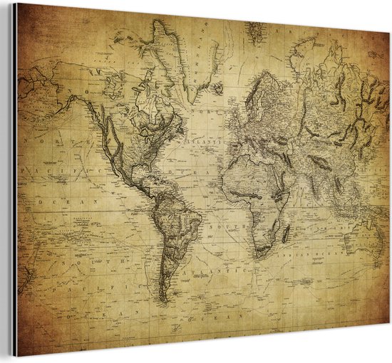 Décoration murale Métal - Aluminium - Wereldkaart - Vintage - Antique - 150x100 cm