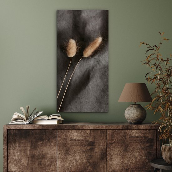 Tableau aluminium 40x80 cm - Décoration murale métal - Herbe de la pampa - Plume - Zwart - Beige - Décoration murale métal salon - Décoration industrielle - Photo sur dibond - Accessoires industriels chambre