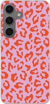 Coque de téléphone compatible avec Samsung Galaxy S25 - Imprimé léopard - Rouge - Violet - Rose - Imprimé animal - Siliconen Coque de téléphone Coque de téléphone