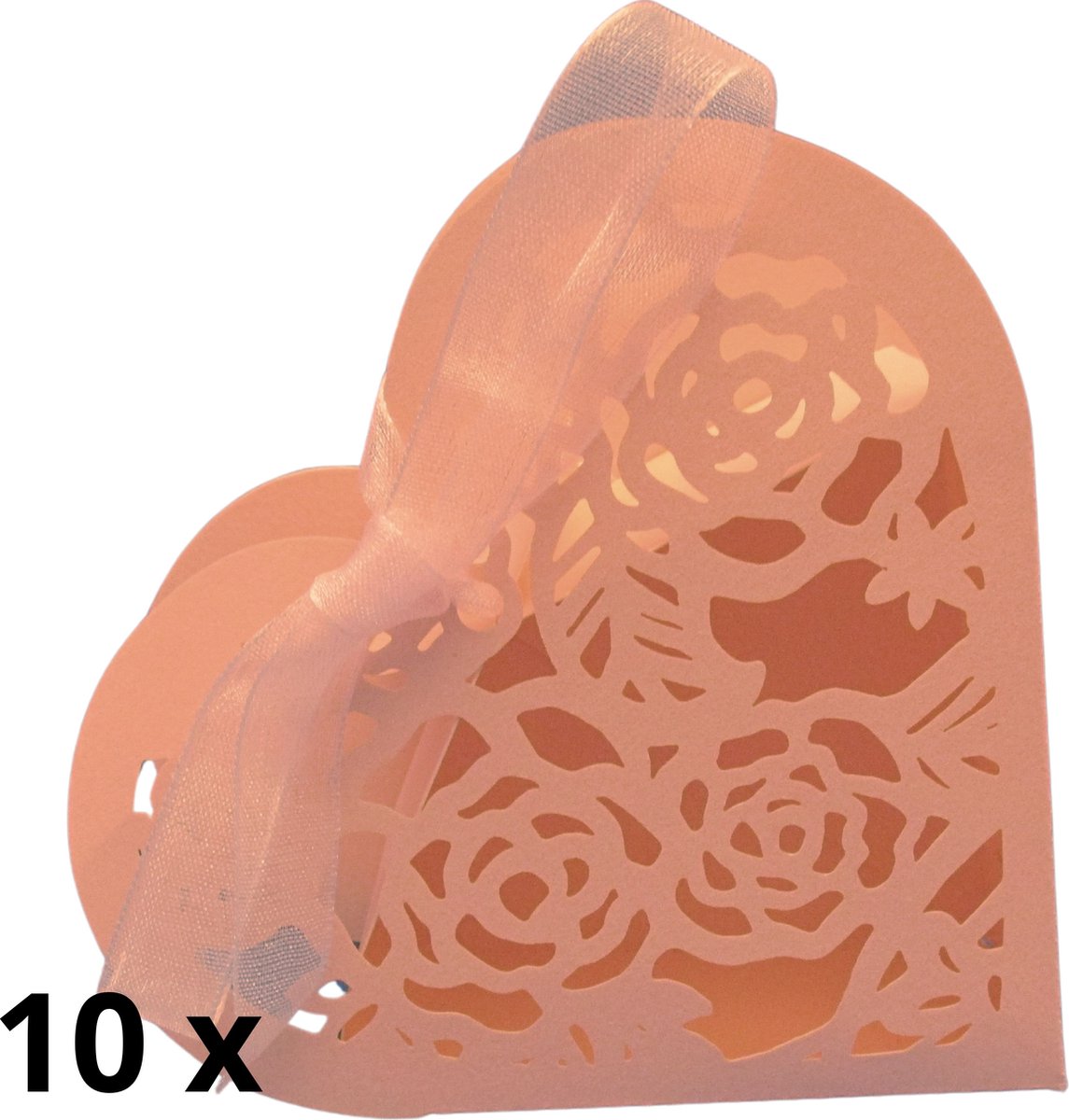 Cadeaudoos - Geschenkdoosje - Doopsuiker verpakking - Hart Roze met lintje - 10 stuks - Huwelijk - Bruiloft - Communie