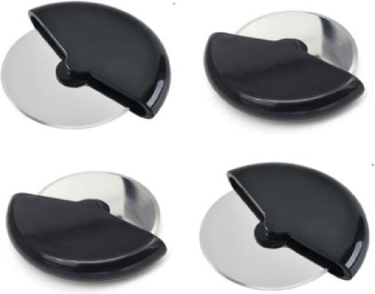 Sloco ® 4 x Pizzasnijder - RVS Pizzames Ø 10cm - Pizza Snijder - Deegsnijder – Pizzaroller - Keukengerei - Keuken Accessoires - Draaiende Beschermhoes (4 stuks)