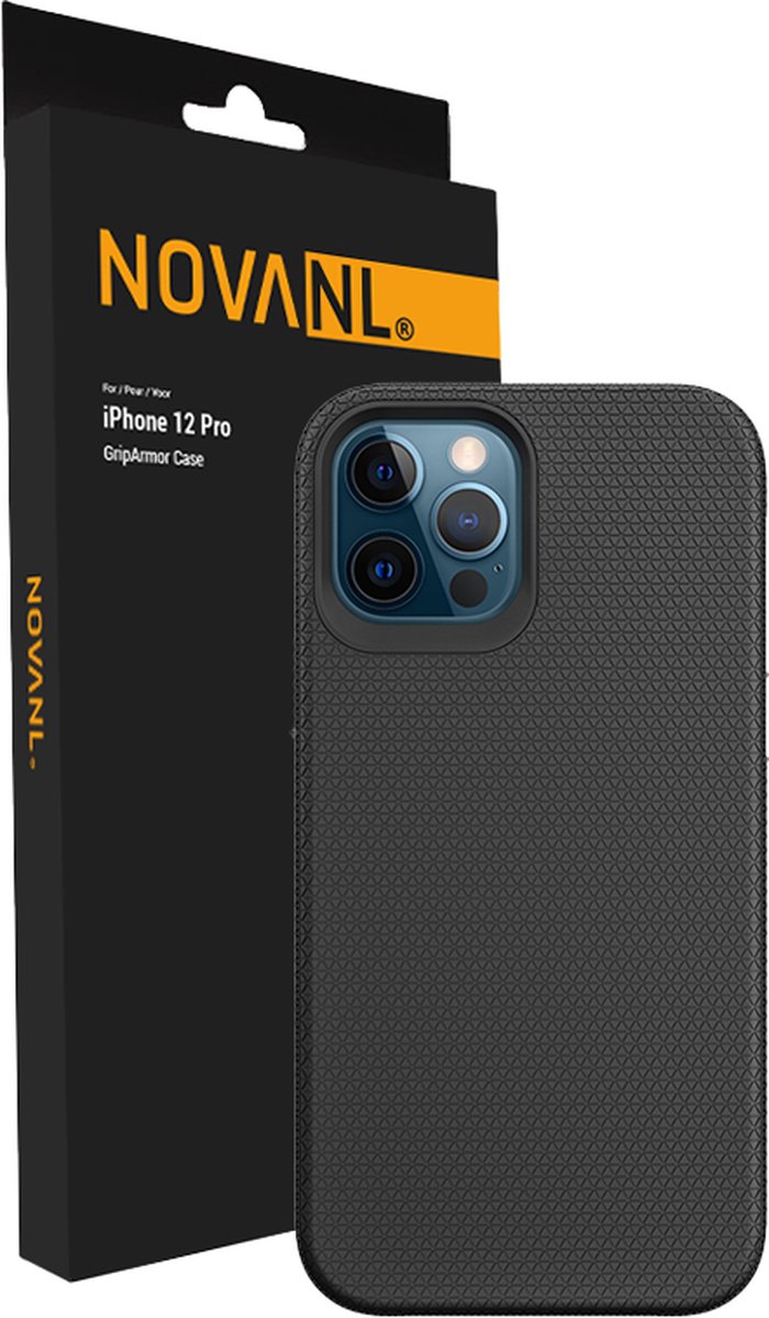NOVANL GripArmor Telefoonhoesje - Geschikt voor iPhone 12 Pro & iPhone 12 Hoesje - Militairy Grade Bescherming - Anti Slip - GSM Hoesje - Zwart