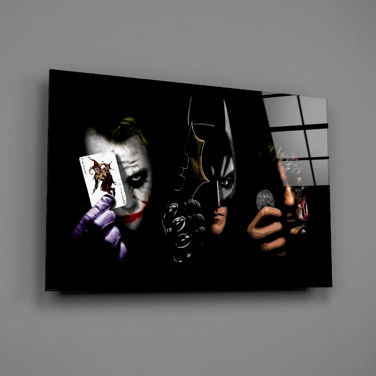 Insigne Art Glasschilderij - Batman - Joker - Harvey - 72x36x0.4 cm Zwart