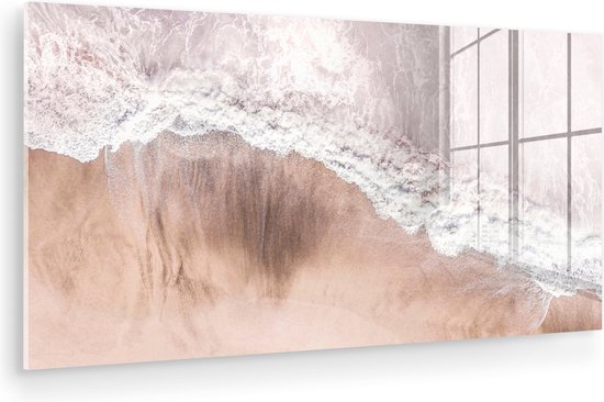 MuchoWow® Peinture sur verre 80x40 cm - Peinture sur verre acrylique - Mer - Plage - Rose - Nature - Photo sur verre - Peintures