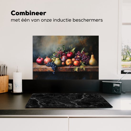 Crédence de Cuisinière en Aluminium 60x40 cm - Rustique - Nature morte - Fruits - Écran Pare-éclaboussures pour Plaque de Cuisson - Protection Murale