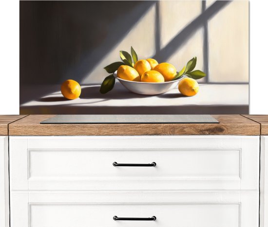 Crédence de Cuisinière en Aluminium 100x50 cm - Citrons - Nature morte - Jaune - Écran Pare-éclaboussures pour Plaque de Cuisson - Protection Murale