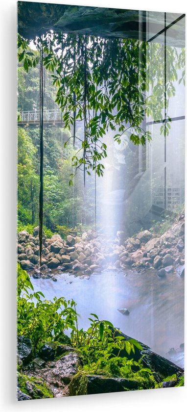 MuchoWow® Peinture sur Verre - Jungle - Forêt Tropicale - Water - Cascade - Plantes - 80x160 cm - Peintures sur Verre Acrylique - Photo sur Glas