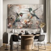 MuchoWow® Tableau sur verre 150x100 cm - Tableau sur verre acrylique - Colibri - Vogels - Fleurs - Plantes - Photo sur verre - Décoration murale salon - Décoration murale chambre - Peintures
