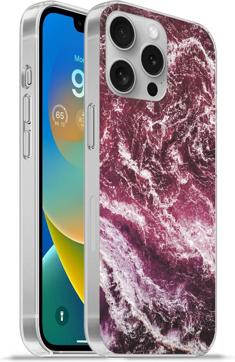 Telefoonhoesje Geschikt voor Apple Iphone 16 Pro hoesje - Natuurstenen - Paars - Marmer print - Siliconen Telefoonhoesje Telefoonhoesje