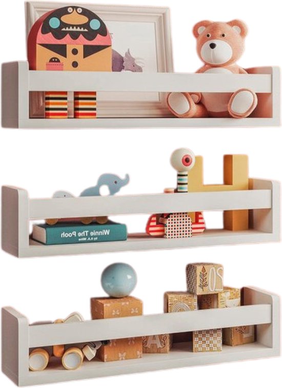 BAKAJI Set van 3 houten wandplanken, multifunctionele wandplanken en beschermstrip, plank voor slaapkamer, woonkamer, keuken, badkamer, ruimtebesparende boekenkast, 3 x 60 cm (wit