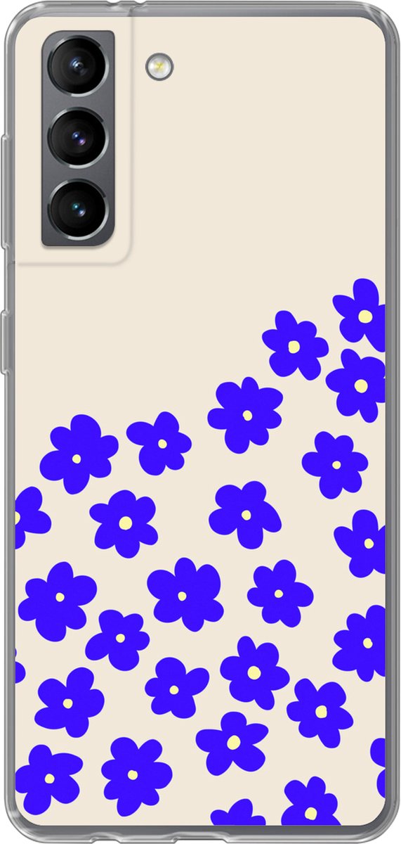 Telefoonhoesje Geschikt voor Samsung Galaxy S21 hoesje - Bloem - Blauw - Patronen - Siliconen Telefoonhoesje Telefoonhoesje