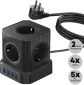 Bol.com WLC - Stekkerdoos met USB - Powercube - Met Schakelaar - Oplader - 4 USB + 5 Stopcontacten - Snellader - Verlengsnoer - ... aanbieding