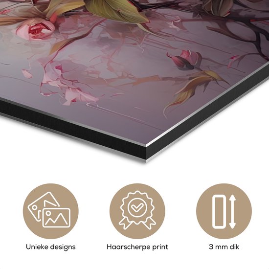 Tableau aluminium 20x40 cm - Décoration murale métal - Roses - Fleurs - Rose - Art - Aquarelle - Décoration murale métal salon - Décoration industrielle - Photo sur dibond - Accessoires industriels chambre