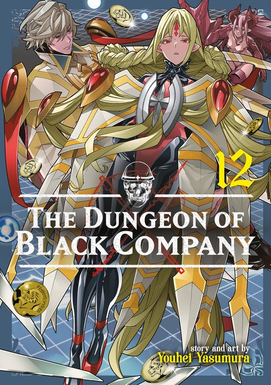 Kaart 12 van The Dungeon of Black Company toont een blonde vrouw met lange vlechten in een harnas en een man met blond haar met een harnas.