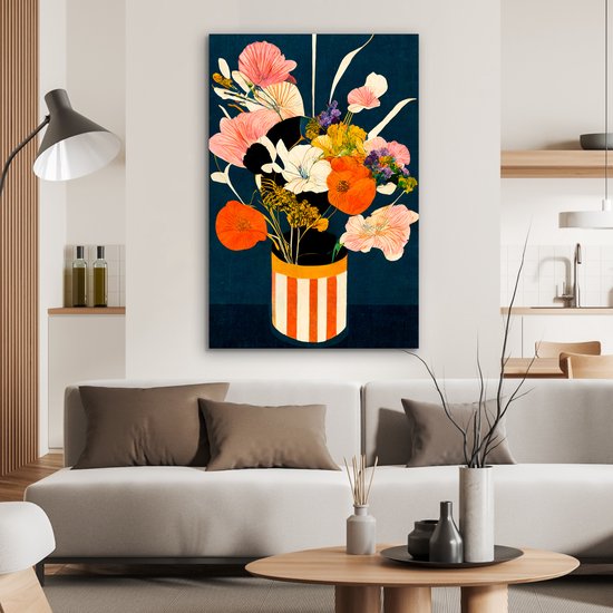 Décoration murale Métal - Aluminium Peinture Industrielle - Fleurs - Vase - Peinture - Plantes - 80x120 cm - Dibond - Photo sur aluminium - Décoration murale industrielle - Pour le salon / chambre