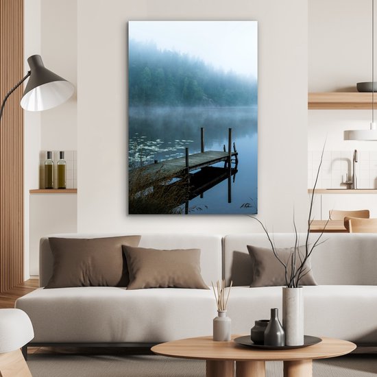 Tableau aluminium 80x120 cm - Décoration murale métal - Nature - Lac - Forêt - Brume - Décoration murale métal salon - Décoration industrielle - Photo sur dibond - Accessoires industriels chambre