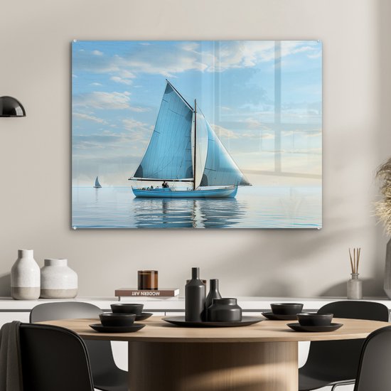 MuchoWow® Tableau sur verre 80x60 cm - Tableau sur verre acrylique - Voilier - Lac - Water - Maritime - Nature - Photo sur verre - Décoration murale salon - Décoration murale chambre - Peintures