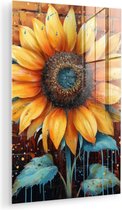 MuchoWow® Glasschilderij 120x180 cm - Schilderij acrylglas - Zonnebloem - Bloemen - Graffiti - Geel - Bloem - Foto op glas - Muurdecoratie woonkamer - Wanddecoratie slaapkamer - Schilderijen