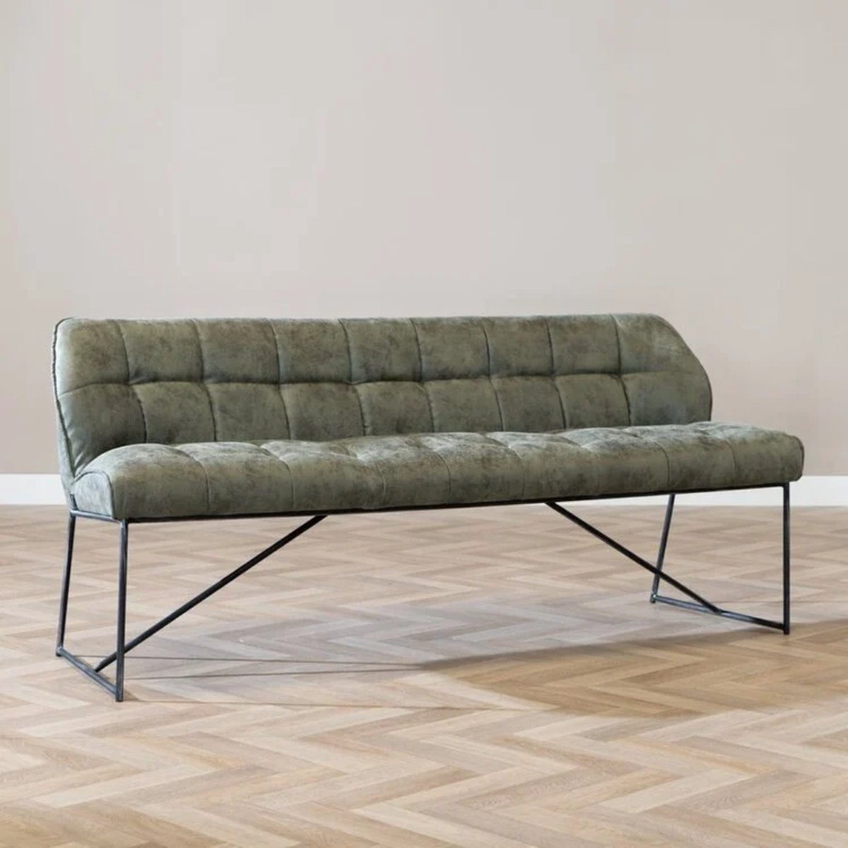 Bronx71 Eetkamerbank Abel olijfgroen microvezel 155 cm - eettafelbank - eetbank Olive / groen
