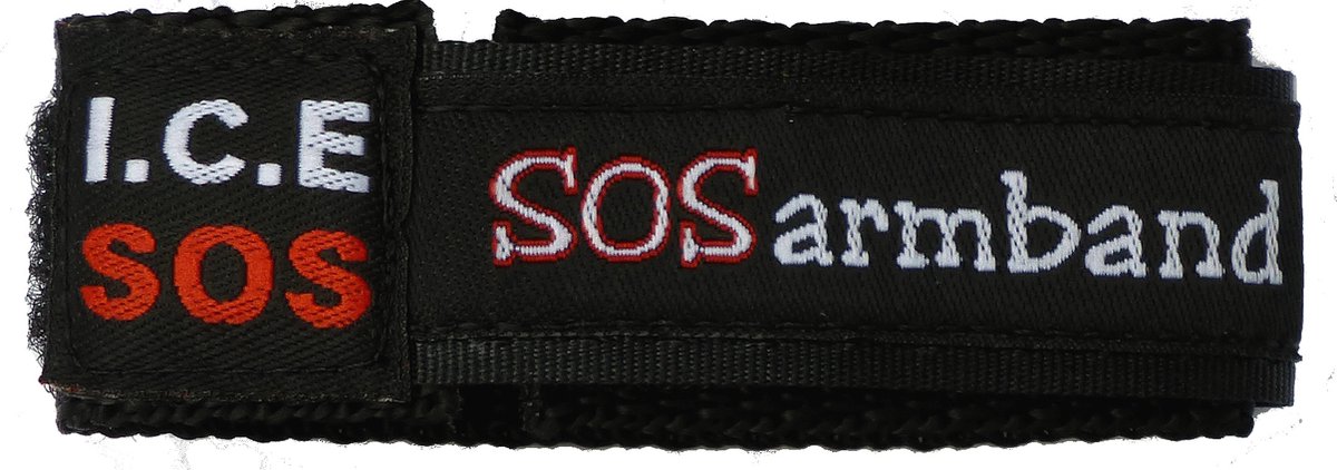 ICE SOS armband zwart MEDIUM (9 tm 12 jaar)
