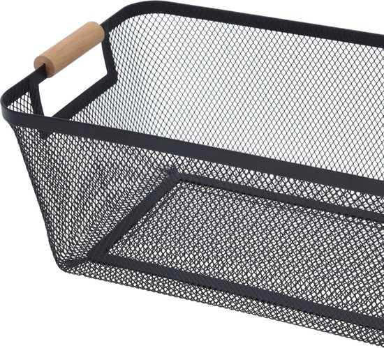 H&S Collection Panier de rangement - avec poignées - noir - métal - 35 x 23 x 16 cm - corbeille en fil