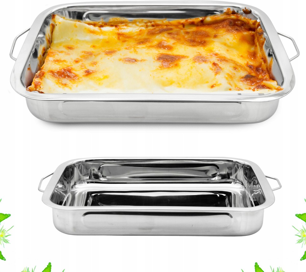 Lasagneschaal RVS Ovenschaal 40 x 31 x 5,5 cm - Lasagne Bakvorm - Grote Bakvorm Met Handvatten