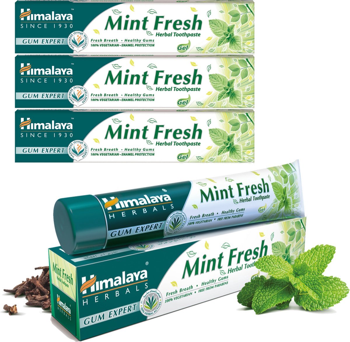 Himalaya Herbals Tandpasta Mint Fresh - 3 x 75ml - 100% Veganistisch - Fluoride Vrij Tandpasta