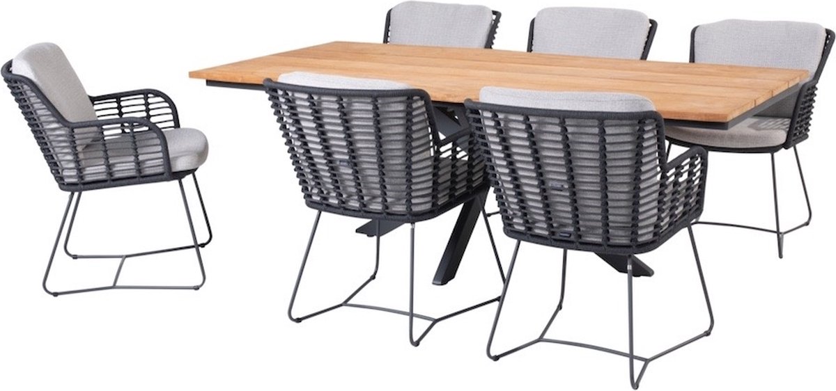 Minerva Fabrice dining tuinset 220x95xH75cm 7 delig teak 4 Seasons Outdoor